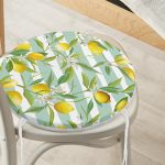 - RealHomes Yuvarlak Fermuarlı Minder - Realhomes  Yeşil Çizgili Limon Desenli Dijital Baskılı Yuvarlak Fermuarlı Sandalye Minderi Realhomes