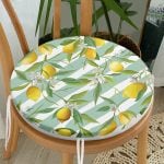 - RealHomes Yuvarlak Fermuarlı Minder - Realhomes  Yeşil Çizgili Limon Desenli Dijital Baskılı Yuvarlak Fermuarlı Sandalye Minderi Realhomes
