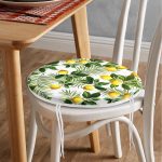 Limon Yaprakları Desenli Dijital Baskılı Yuvarlak Fermuarlı Sandalye Minderi Realhomes