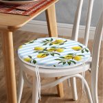 - RealHomes Yuvarlak Fermuarlı Minder - Realhomes  Mavi Çizgili Limon Desenli Dijital Baskılı Yuvarlak Fermuarlı Sandalye Minderi Realhomes