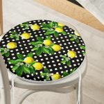 - RealHomes Yuvarlak Fermuarlı Minder - Realhomes  Siyah Zeminde Ekose Desenli Limon Dijital Baskılı Yuvarlak Fermuarlı Sandalye Minderi Realhomes