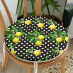 - RealHomes Yuvarlak Fermuarlı Minder - Realhomes  Siyah Zeminde Ekose Desenli Limon Dijital Baskılı Yuvarlak Fermuarlı Sandalye Minderi Realhomes