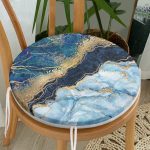 - RealHomes Yuvarlak Fermuarlı Minder - Realhomes  Altın Varaklı Mavi Zeminli Modern Yuvarlak Fermuarlı Sandalye Minderi Realhomes