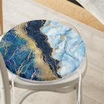 - RealHomes Yuvarlak Fermuarlı Minder - Realhomes  Altın Varaklı Mavi Zeminli Modern Yuvarlak Fermuarlı Sandalye Minderi Realhomes