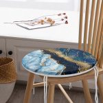 - RealHomes Yuvarlak Fermuarlı Minder - Realhomes  Altın Varaklı Mavi Zeminli Modern Yuvarlak Fermuarlı Sandalye Minderi Realhomes