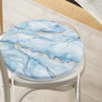 - RealHomes Yuvarlak Fermuarlı Minder - Realhomes Mavi Renkli Mermer Desenli Dijital Baskılı Yuvarlak Fermuarlı Sandalye Minderi Realhomes
