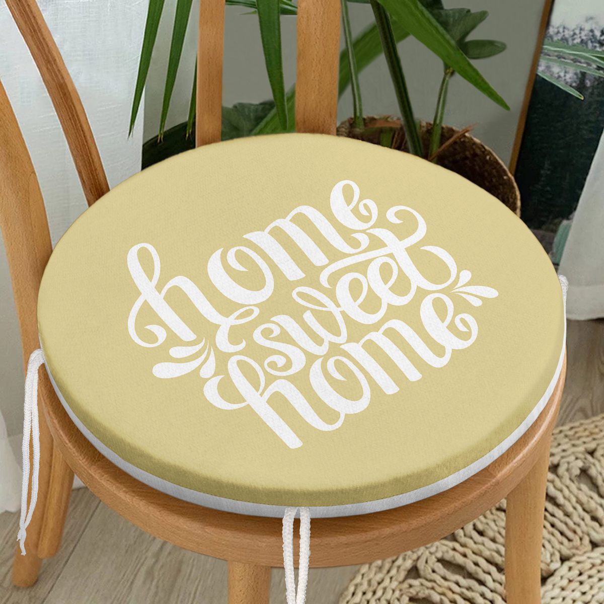 Home Sweet Home Dijital Baskılı Yuvarlak Fermuarlı Sandalye Minderi Realhomes
