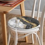 Modern Siyah Beyaz Altın Mermer Motifli Dijital Baskılı Yuvarlak Fermuarlı Sandalye Minderi Realhomes