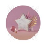 Modern Pembe Zeminli 3D Yıldız Desenli Yuvarlak Fermuarlı Sandalye Minderi Realhomes