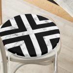 - RealHomes Yuvarlak Fermuarlı Minder - Realhomes  Mermer Zeminli Siyah Geometrik Desenli Modern Yuvarlak Fermuarlı Sandalye Minderi Realhomes