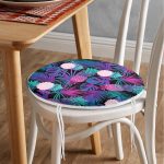 Lacivert Tropikal Desenli Dijital Baskılı Yuvarlak Fermuarlı Sandalye Minderi Realhomes