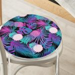 Lacivert Tropikal Desenli Dijital Baskılı Yuvarlak Fermuarlı Sandalye Minderi Realhomes