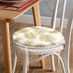 - RealHomes Yuvarlak Fermuarlı Minder - Realhomes Beyaz Zeminde Vizon Yapraklar Dijital Baskılı Yuvarlak Fermuarlı Sandalye Minderi Realhomes