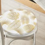 - RealHomes Yuvarlak Fermuarlı Minder - Realhomes Beyaz Zeminde Vizon Yapraklar Dijital Baskılı Yuvarlak Fermuarlı Sandalye Minderi Realhomes