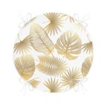 - RealHomes Yuvarlak Fermuarlı Minder - Realhomes Beyaz Zeminde Vizon Yapraklar Dijital Baskılı Yuvarlak Fermuarlı Sandalye Minderi Realhomes