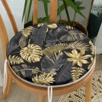 - RealHomes Yuvarlak Fermuarlı Minder - Realhomes  Siyah Zeminde Altın Yapraklar Desenli Yuvarlak Fermuarlı Sandalye Minderi Realhomes