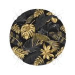 - RealHomes Yuvarlak Fermuarlı Minder - Realhomes  Siyah Zeminde Altın Yapraklar Desenli Yuvarlak Fermuarlı Sandalye Minderi Realhomes