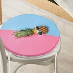 - RealHomes Yuvarlak Fermuarlı Minder - Realhomes Mavi Pembe Ananas Desenli Modern Yuvarlak Fermuarlı Sandalye Minderi Realhomes