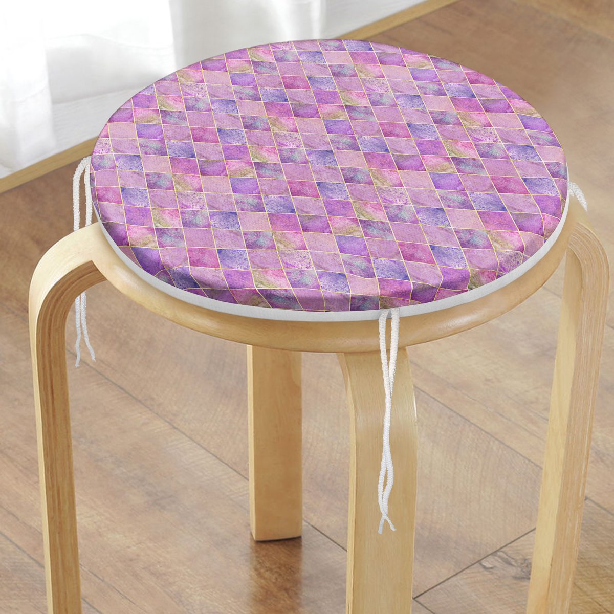 Geometrik Açık Pudra Renkli Modern Yuvarlak Fermuarlı Sandalye Minderi Realhomes