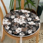 - RealHomes Yuvarlak Fermuarlı Minder - Realhomes  Siyah Zeminde 3D Çiçekler Temalı Modern Yuvarlak Fermuarlı Sandalye Minderi Realhomes