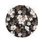 - RealHomes Yuvarlak Fermuarlı Minder - Realhomes  Siyah Zeminde 3D Çiçekler Temalı Modern Yuvarlak Fermuarlı Sandalye Minderi Realhomes