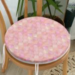 Pudra Zeminli Ogea Desenli Özel Tasarım Modern Yuvarlak Fermuarlı Sandalye Minderi Realhomes