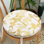 - RealHomes Yuvarlak Fermuarlı Minder - Realhomes  Altın Renkte Palmiyeler Özel Tasarımlı Yuvarlak Fermuarlı Sandalye Minderi Realhomes