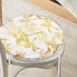 - RealHomes Yuvarlak Fermuarlı Minder - Realhomes  Altın Renkte Palmiyeler Özel Tasarımlı Yuvarlak Fermuarlı Sandalye Minderi Realhomes