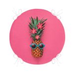 - RealHomes Yuvarlak Fermuarlı Minder - Realhomes Fuşya Zeminli Ananas Desenli Modern Yuvarlak Fermuarlı Sandalye Minderi Realhomes