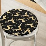 - RealHomes Yuvarlak Fermuarlı Minder - Realhomes Altın Detaylı Geyikler Desenli Modern Yuvarlak Fermuarlı Sandalye Minderi Realhomes