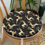 - RealHomes Yuvarlak Fermuarlı Minder - Realhomes Altın Detaylı Geyikler Desenli Modern Yuvarlak Fermuarlı Sandalye Minderi Realhomes