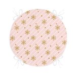 Realhomes Pembe Zeminde Kar tanesi Detaylı Özel Tasarım Modern Yuvarlak Fermuarlı Sandalye Minderi Realhomes