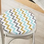 - RealHomes Yuvarlak Fermuarlı Minder - Realhomes  Realhomes Mavi Gri Gold Zikzak Desenli Özel Tasarımlı Modern Yuvarlak Fermuarlı Sandalye Minderi Realhomes
