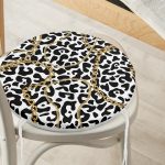 - RealHomes Yuvarlak Fermuarlı Minder - Realhomes Leopar Desenli Altın Detaylı Özel Tasarım Modern Yuvarlak Fermuarlı Sandalye Minderi Realhomes
