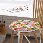 - RealHomes Yuvarlak Fermuarlı Minder - Realhomes  Pembe Zeminli Ananaslar Özel Tasarım Yuvarlak Fermuarlı Sandalye Minderi Realhomes