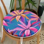 - RealHomes Yuvarlak Fermuarlı Minder - Realhomes  Mavi Zeminli Yapraklar Özel Tasarımlı Yuvarlak Fermuarlı Sandalye Minderi Realhomes