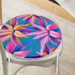 - RealHomes Yuvarlak Fermuarlı Minder - Realhomes  Mavi Zeminli Yapraklar Özel Tasarımlı Yuvarlak Fermuarlı Sandalye Minderi Realhomes