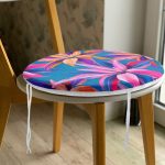 - RealHomes Yuvarlak Fermuarlı Minder - Realhomes  Mavi Zeminli Yapraklar Özel Tasarımlı Yuvarlak Fermuarlı Sandalye Minderi Realhomes