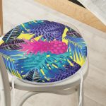 Sarı Zeminde Tropikal Orman Tasarımlı Modern Yuvarlak Fermuarlı Sandalye Minderi Realhomes