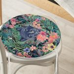 - RealHomes Yuvarlak Fermuarlı Minder - Realhomes  Lacivert Zeminli Leopar Özel Tasarım Yuvarlak Fermuarlı Sandalye Minderi Realhomes