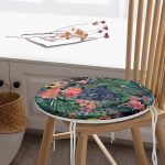 - RealHomes Yuvarlak Fermuarlı Minder - Realhomes  Lacivert Zeminli Leopar Özel Tasarım Yuvarlak Fermuarlı Sandalye Minderi Realhomes