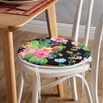 Watercolor Çiçek ve Kuş Motifli Özel Tasarım Yuvarlak Fermuarlı Sandalye Minderi Realhomes