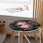 - RealHomes Yuvarlak Fermuarlı Minder - Realhomes  Siyah Zeminde Lilyum ve Flamingo Özel Tasarım Yuvarlak Fermuarlı Sandalye Minderi Realhomes