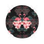 - RealHomes Yuvarlak Fermuarlı Minder - Realhomes  Siyah Zeminde Lilyum ve Flamingo Özel Tasarım Yuvarlak Fermuarlı Sandalye Minderi Realhomes