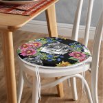 - RealHomes Yuvarlak Fermuarlı Minder - Realhomes  Siyah Zeminde Leopar ve Çiçekler Özel Tasarım Yuvarlak Fermuarlı Sandalye Minderi Realhomes