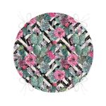 Geometrik Zeminde Çiçek ve Kaktüsler Özel Tasarım Yuvarlak Fermuarlı Sandalye Minderi Realhomes