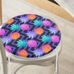 - RealHomes Yuvarlak Fermuarlı Minder - Realhomes  Mavi Zikzak Zeminli Ananas Desenli Yuvarlak Fermuarlı Sandalye Minderi Realhomes