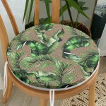 - RealHomes Yuvarlak Fermuarlı Minder - Realhomes  Çuval Zeminde Yeşil Yaprak Desenli Özel Tasarım Yuvarlak Fermuarlı Sandalye Minderi Realhomes