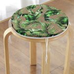 - RealHomes Yuvarlak Fermuarlı Minder - Realhomes  Çuval Zeminde Yeşil Yaprak Desenli Özel Tasarım Yuvarlak Fermuarlı Sandalye Minderi Realhomes