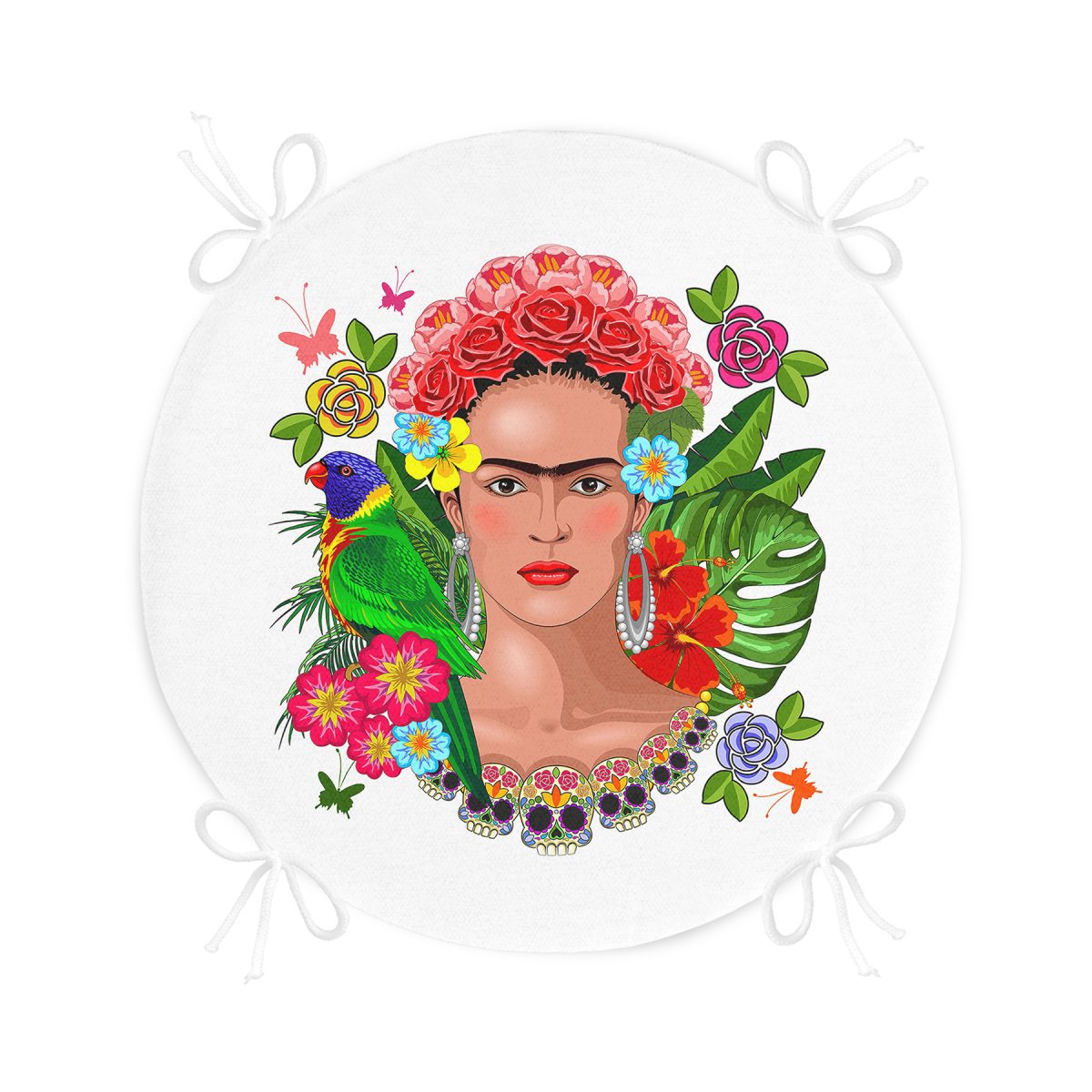 Özel Tasarım Frida Kahlo Tasarımlı Yuvarlak Fermuarlı Sandalye Minderi Realhomes